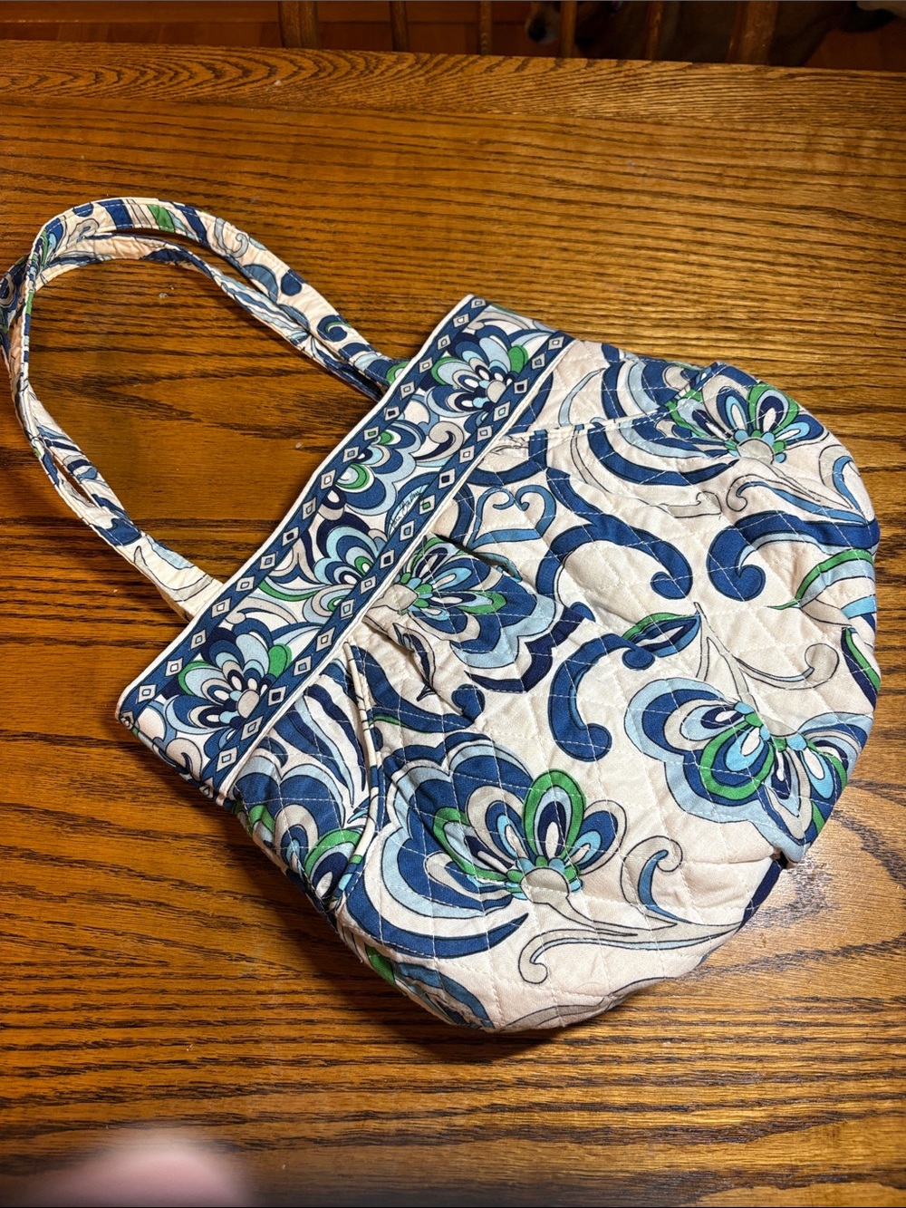 Vera Bradley Quilted Floral Tote in Blue, Navy & Green